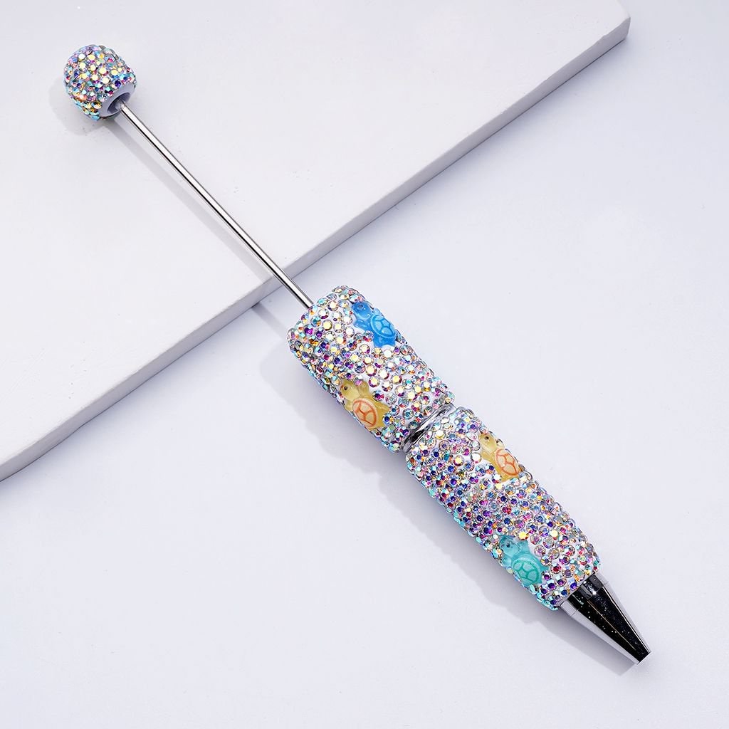 Beadable Clay Pens with Mini Cute Turtles and Tortoises, Fully Covered in AB Rhinestones