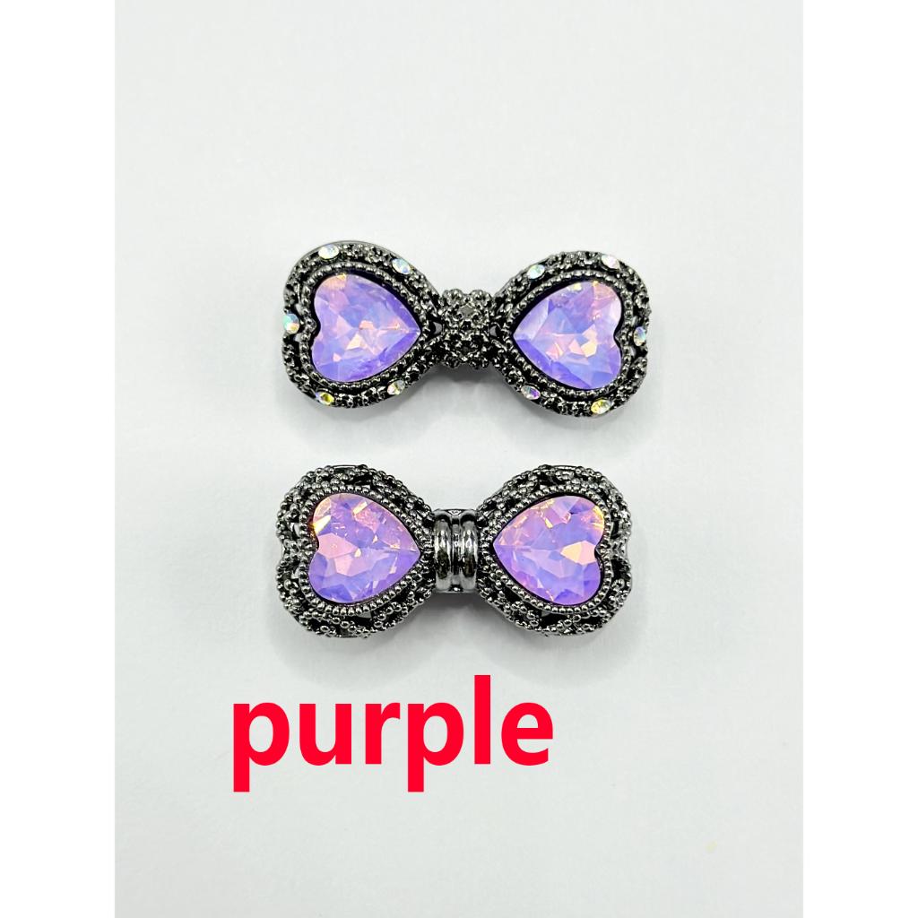 Hollow Alloy Acrylic Beads in Gun Black Bowknot Shape with Heart Rhinestones, 34mm x 17mm