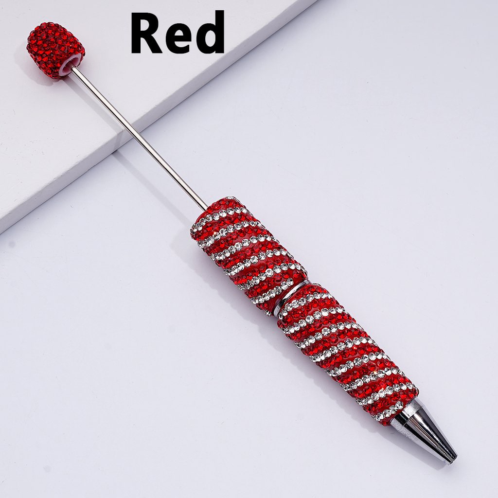 Clay Beadable Pens – Covered in Dual-Color Rhinestones with Oblique Striola Stripes
