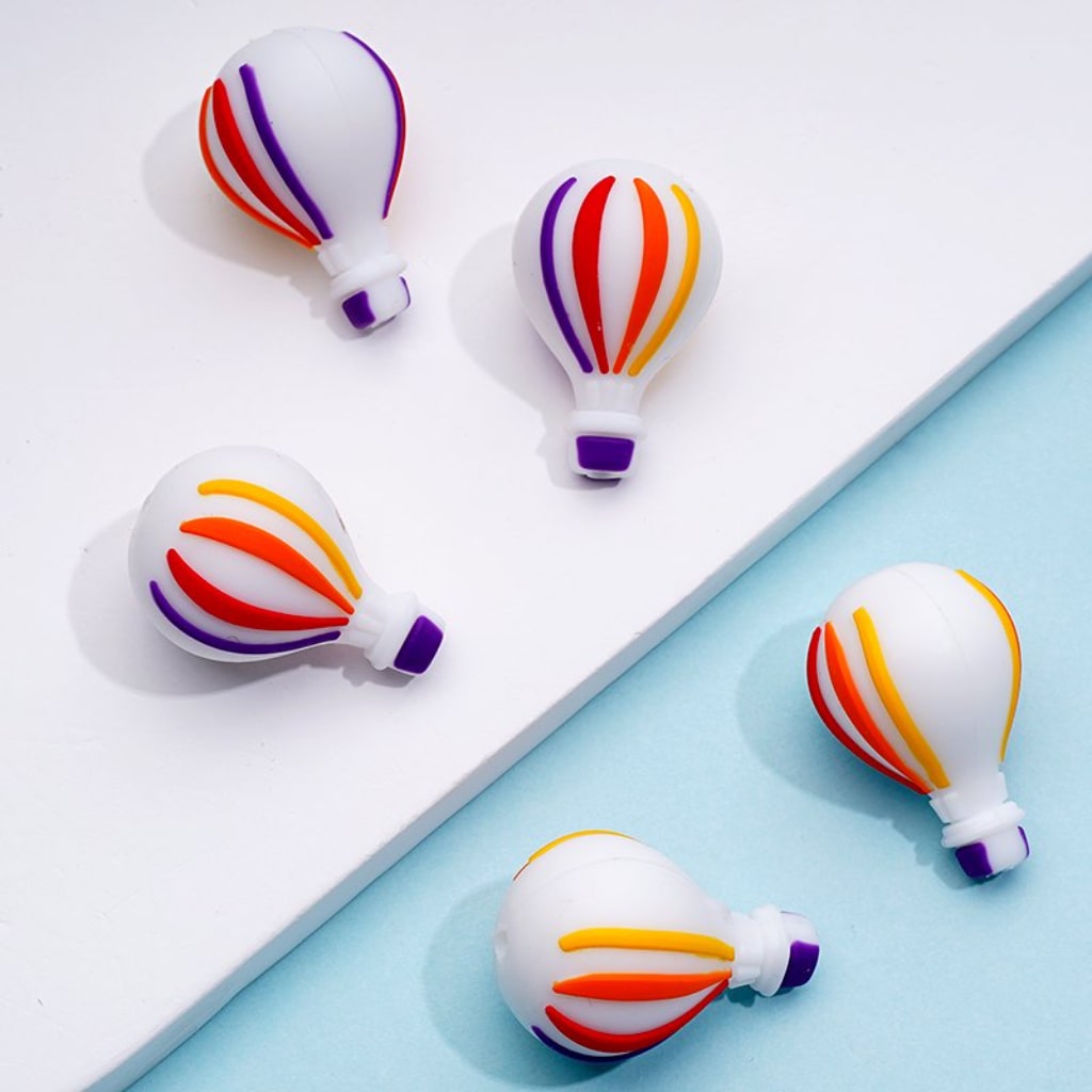 Colorful Stripes Hot Air Balloons 3D Mini Cute Silicone Focal Beads