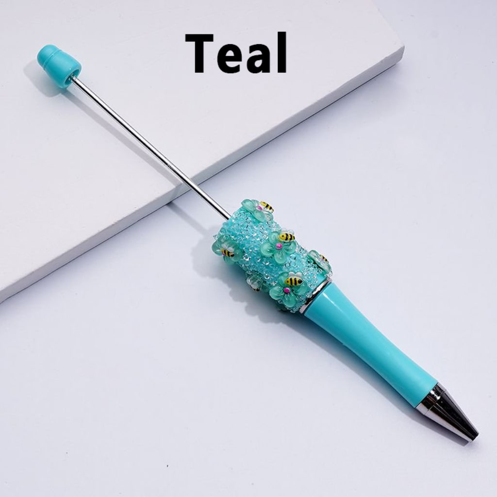 Solid Color Beadable Pens with Tiny Bees, Clear Sugar Beads & Cute Floral Accents DIY Craft Base