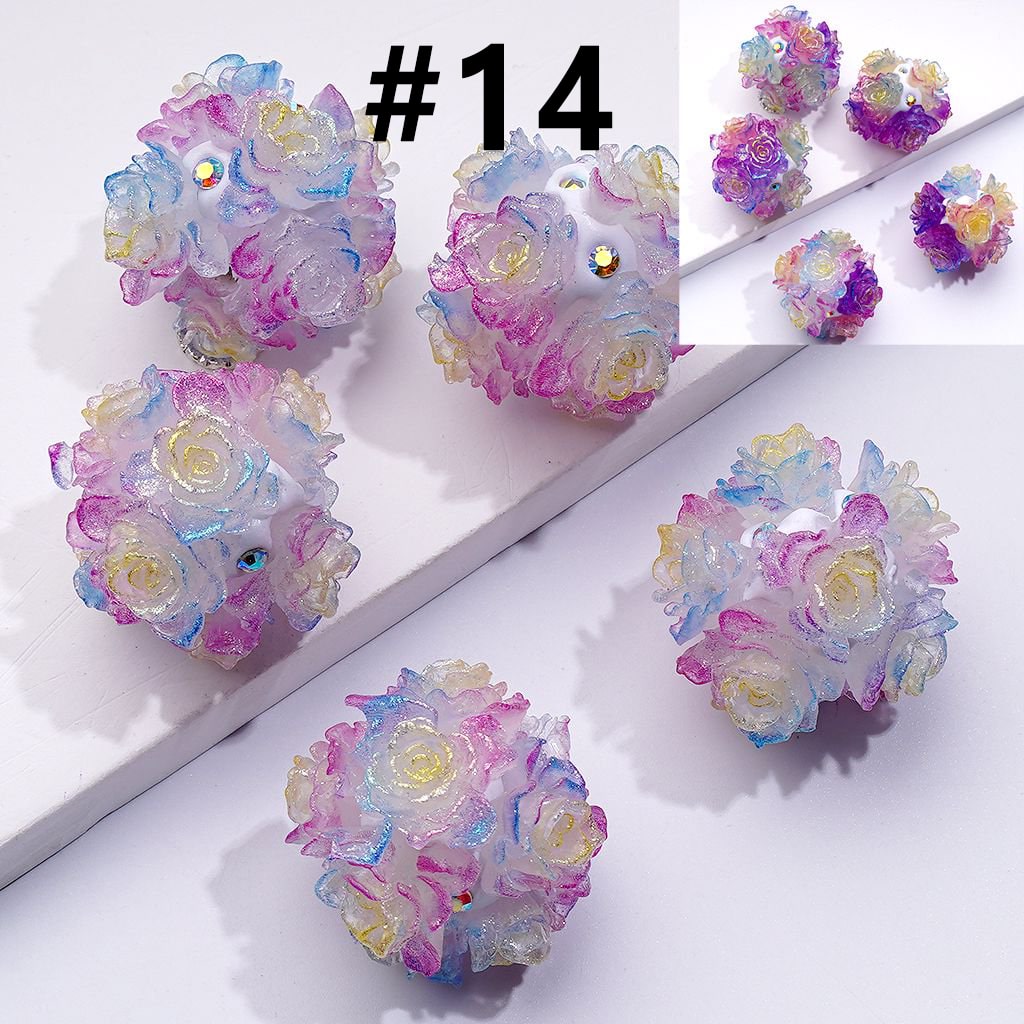 Color Changing Glitter Flower Clay Beads with AB Rhinestones, Round Shape, Approx. 24MM