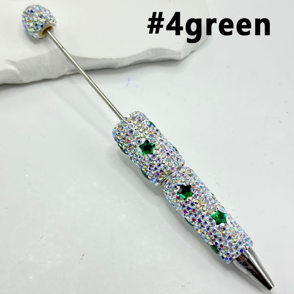 Beadable Clay Pens Covered with Multi-Color Stars and Mini AB Rhinestones, Entire Pen Decorated