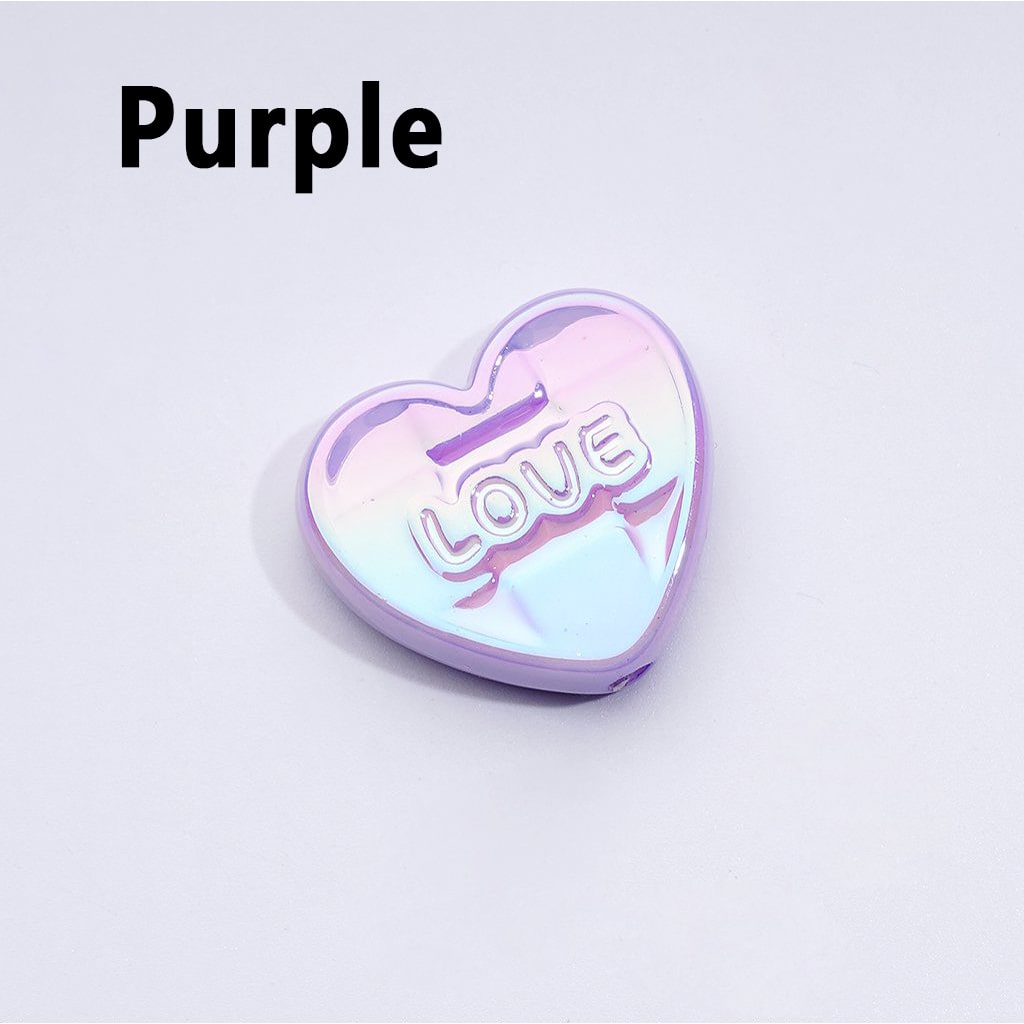 Colorful Shiny Heart Acrylic Beads with UV Coating and Love Design, Approx. 26x23MM