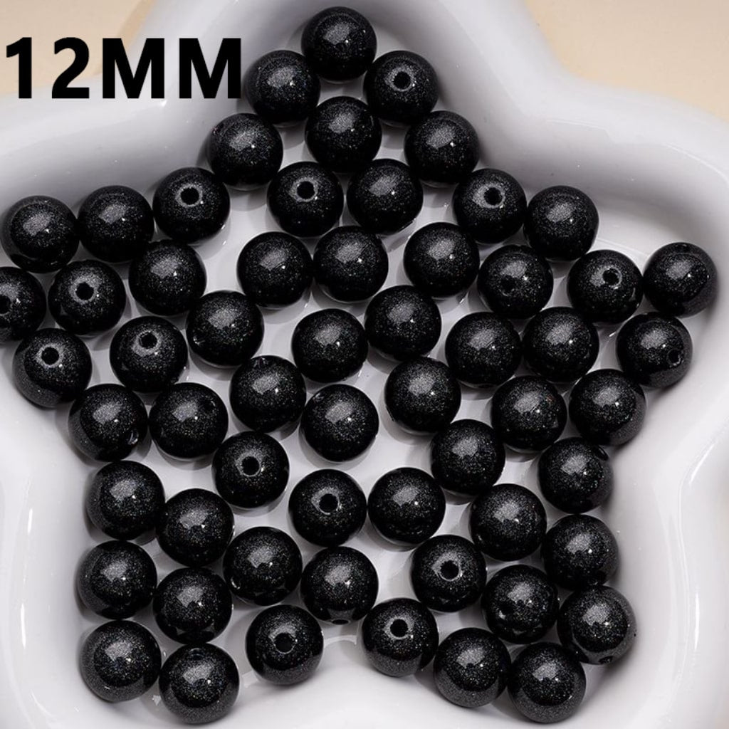 Glitter Black Shiny Glossy Gray Round Acrylic Beads, 12MM