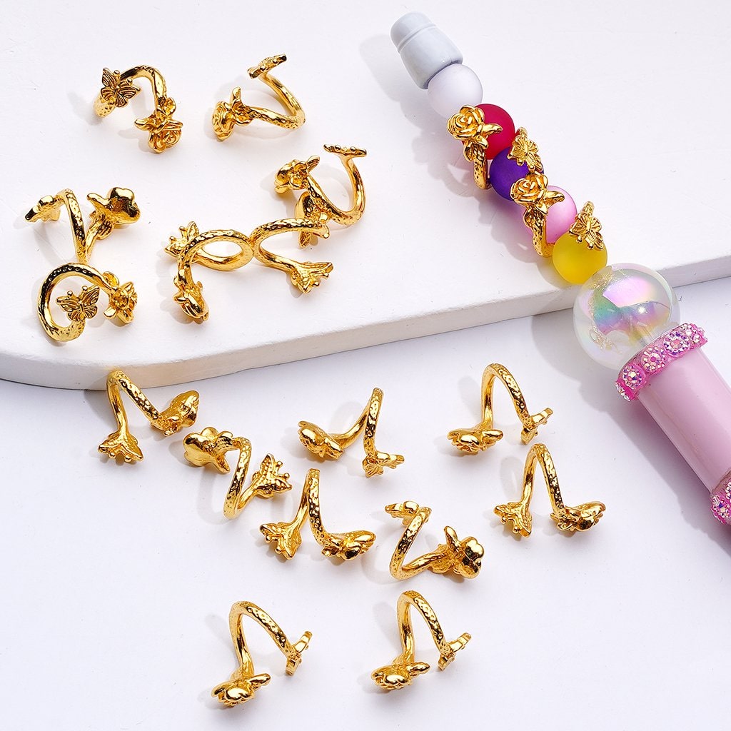 Gold and Silver Fancy Alloy Bead Cage Caps with Crooked Rose Flower and Butterfly Design (Used for 8MM Beads)