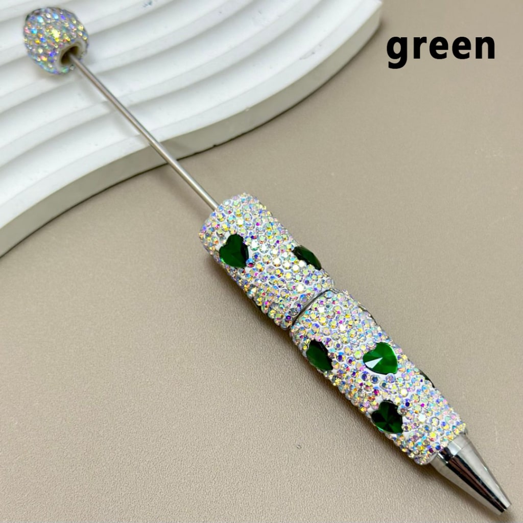 Colorful Heart Rhinestones and Mini AB Rhinestones Beadable Clay Pens Covering the Entire Pen"