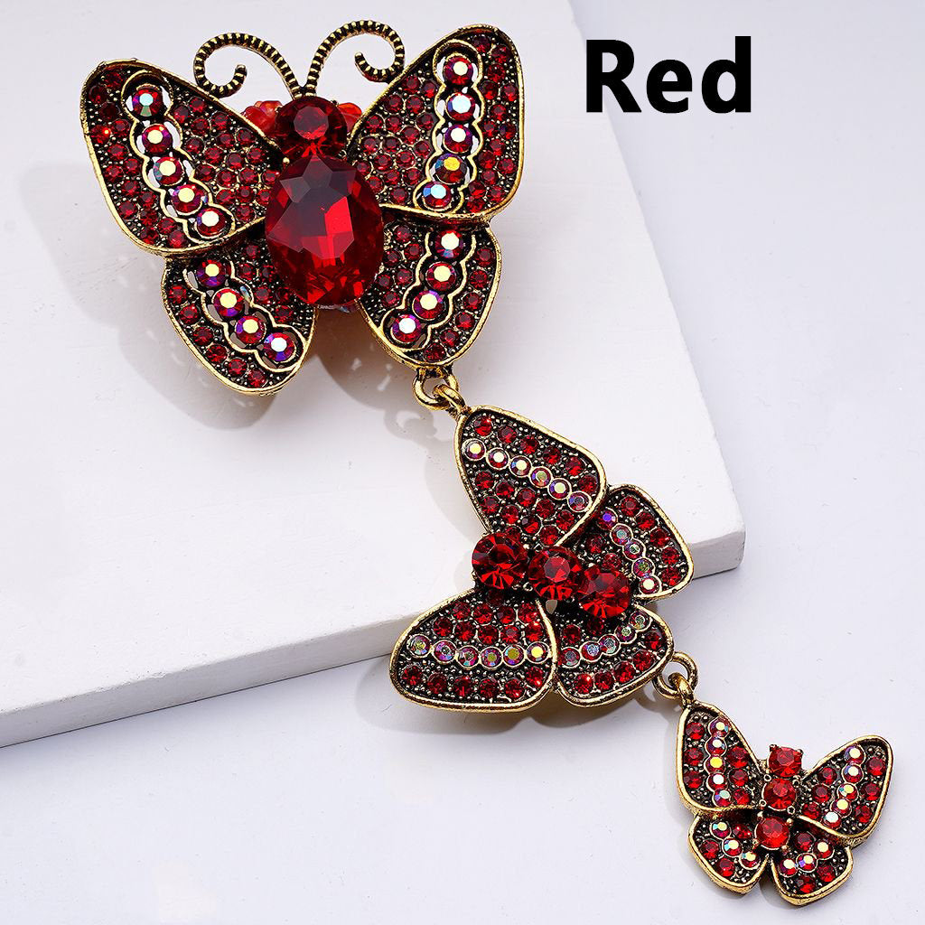 Copper Alloy Butterfly Pendants Fancy Exquisite with Shiny Rhinestones Glitter Flowers and Clay Beads Around 50*43MM