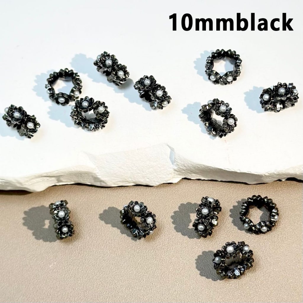 Metal Delicate Spacer with Flowers, Silver Gold Black, White Pearls Inside, 10MM