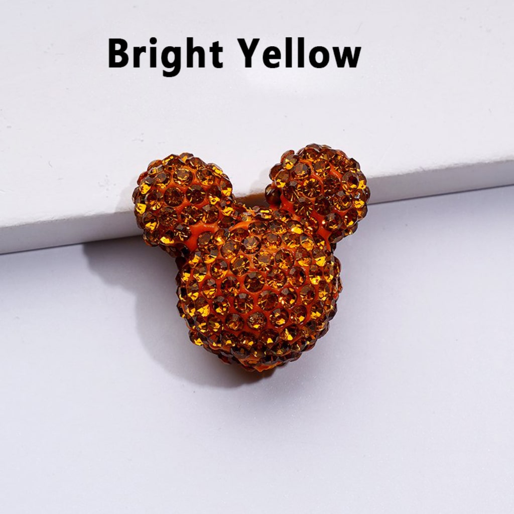 Vivid Cute Mickey Minnie Mouse Head Clay Beads with Shiny Rhinestones, Solid Color, Approx. 22x24x17MM