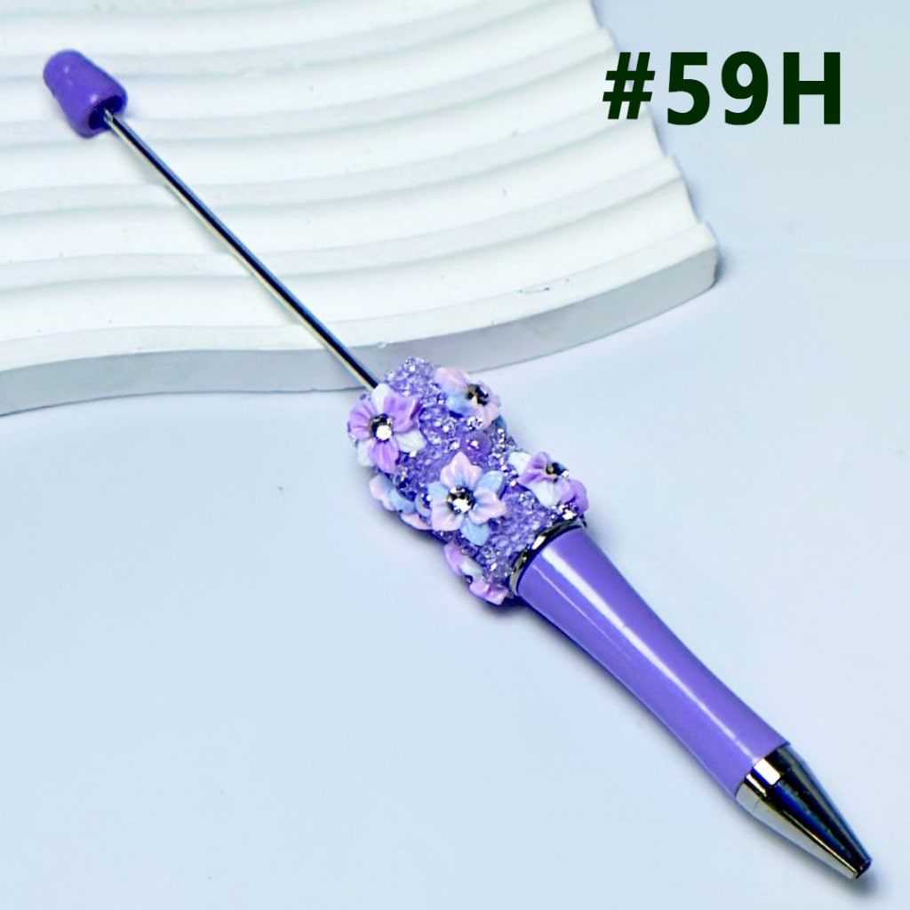 Mini Cute DIY Beadable Pen with Flowers Clear Rhinestone Inside Shiny Pearls in Solid Color