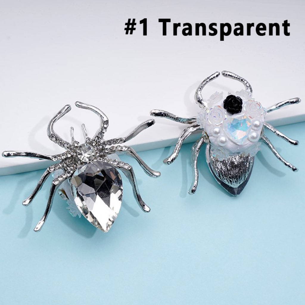 Silver Alloy Exquisite Fancy Spider with Large Colorful Rhinestone Inside Mini Clear Rhinestones Shiny Flowers Hearts White Pearls Clay Beads, Around 57*47MM