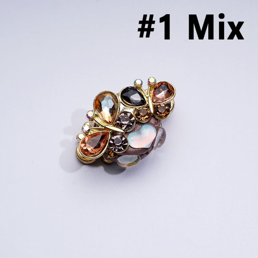 Delicate Fancy Gold Alloy Butterflies with Colorful Shiny Rhinestones Hearts Clay Beads, Around 38*25MM