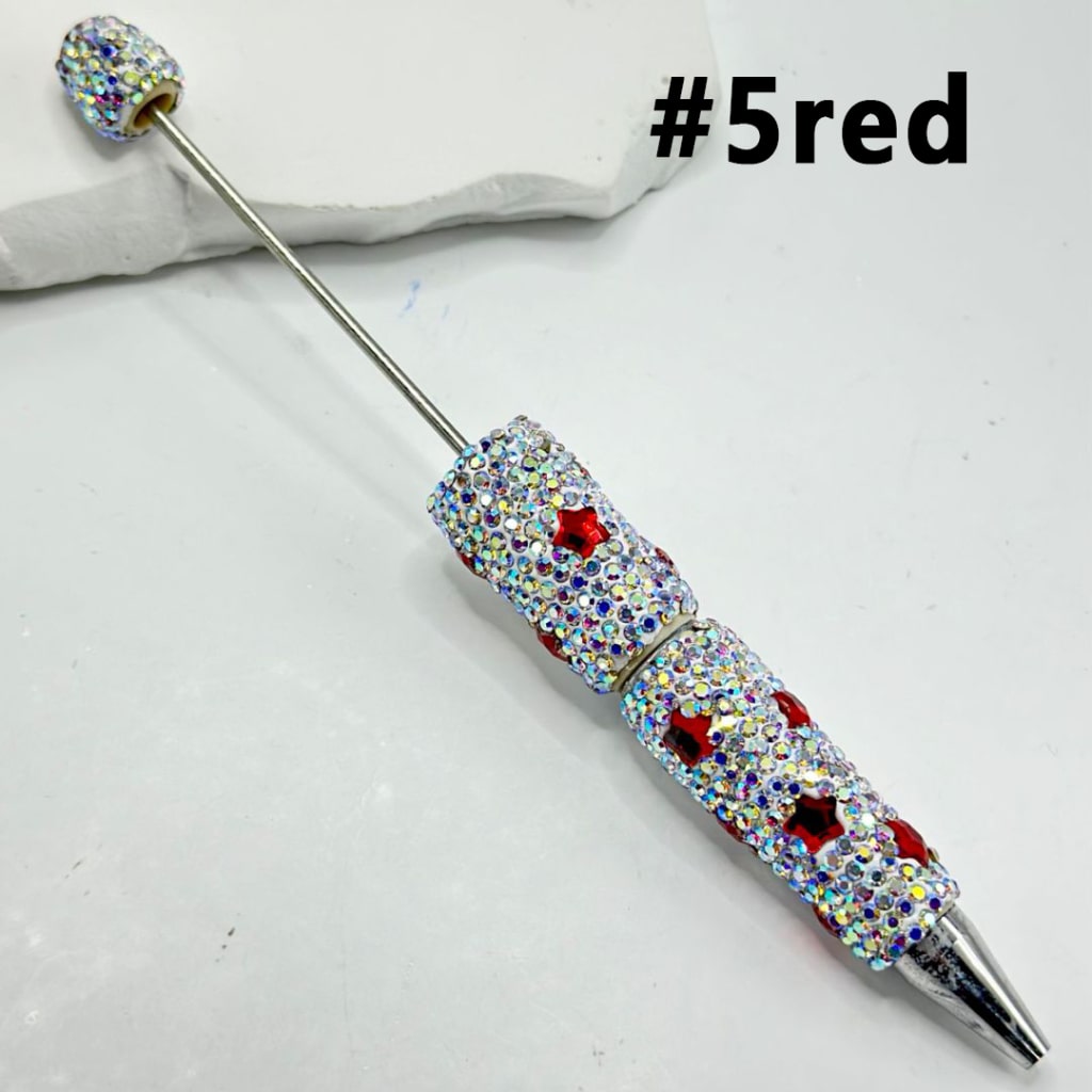 Beadable Clay Pens Covered with Multi-Color Stars and Mini AB Rhinestones, Entire Pen Decorated