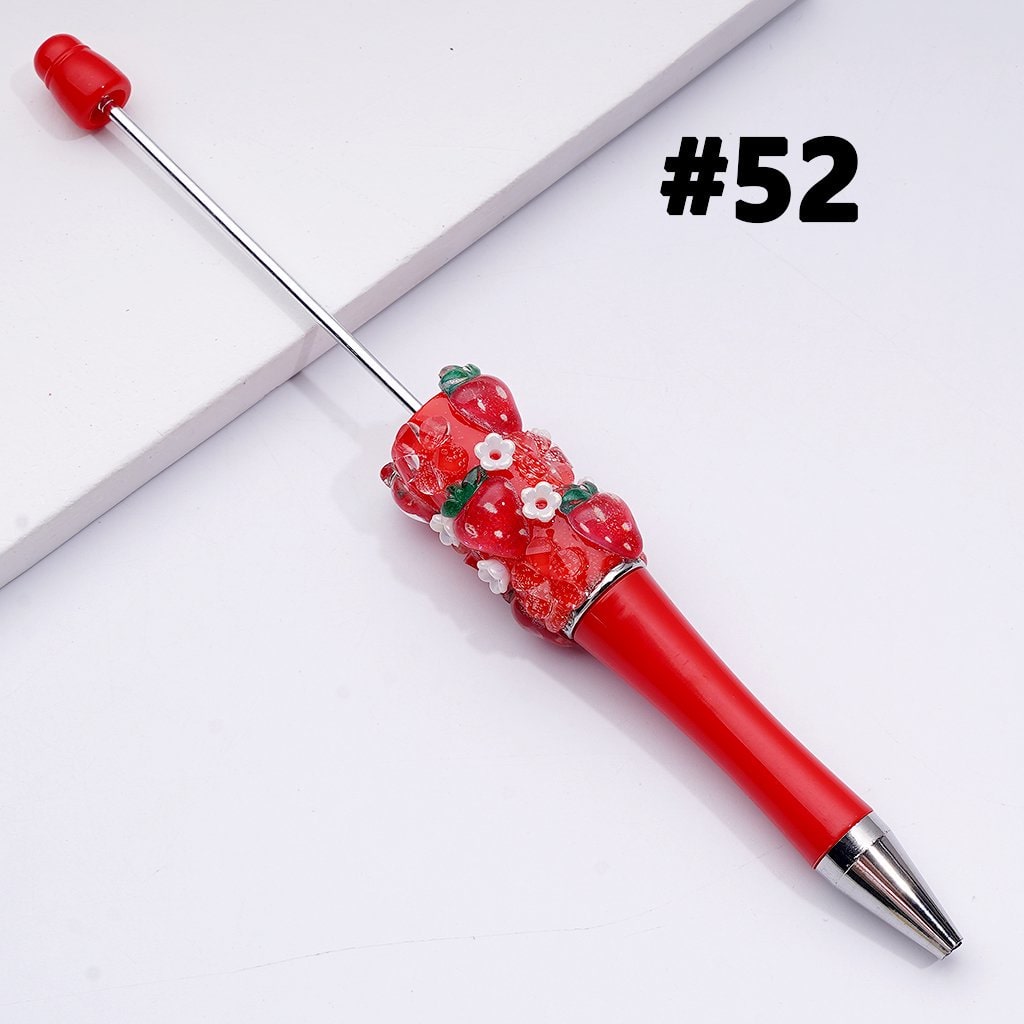 Beadable Pen with Assorted Fruit Charms Strawberry, Grape, Pineapple, Apple, and More, Random Mix