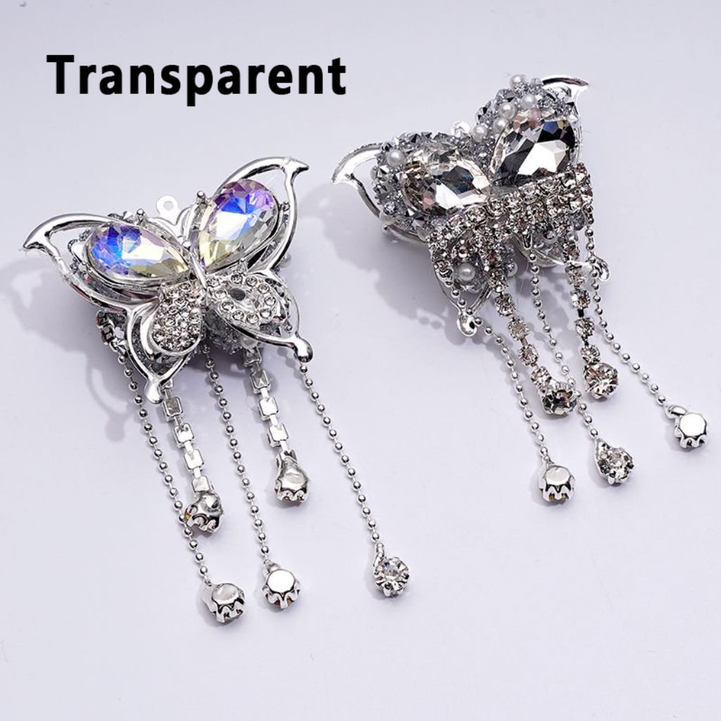 Glittering Silver Alloy Butterfly with Sparkling Rhinestones, Metal Chains & White Pearls Embellished with Sugar Acrylic Beads Approx. 40x60MM