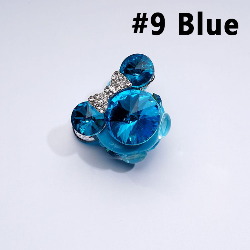 Vivid Fancy Silver Alloy Mouse Head Bows with Large Colorful Cone Shape Rhinestones Clear Rhinestones Clay Beads, Around 30*22MM