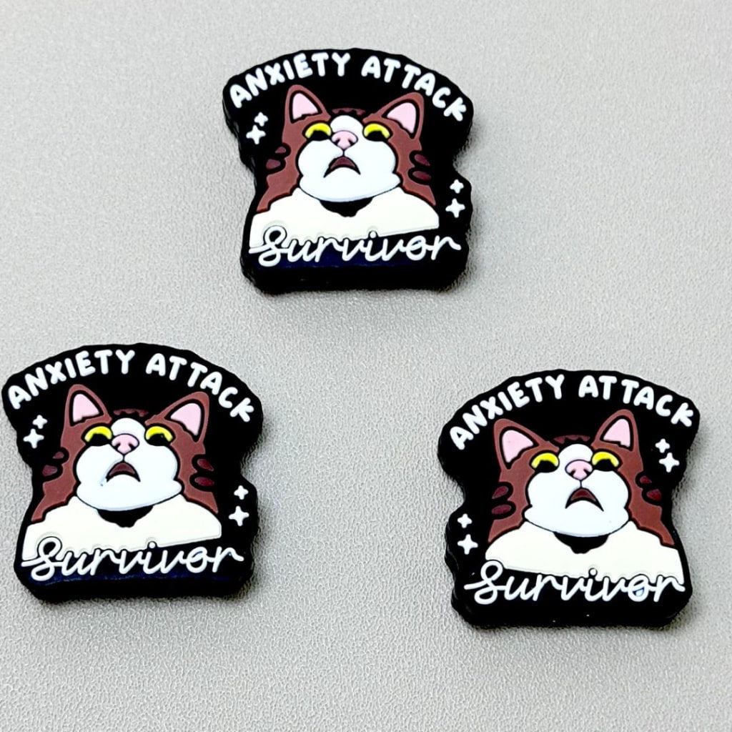Cute Fat Cat Anxiety Attack Surviver Silicone Focal Beads