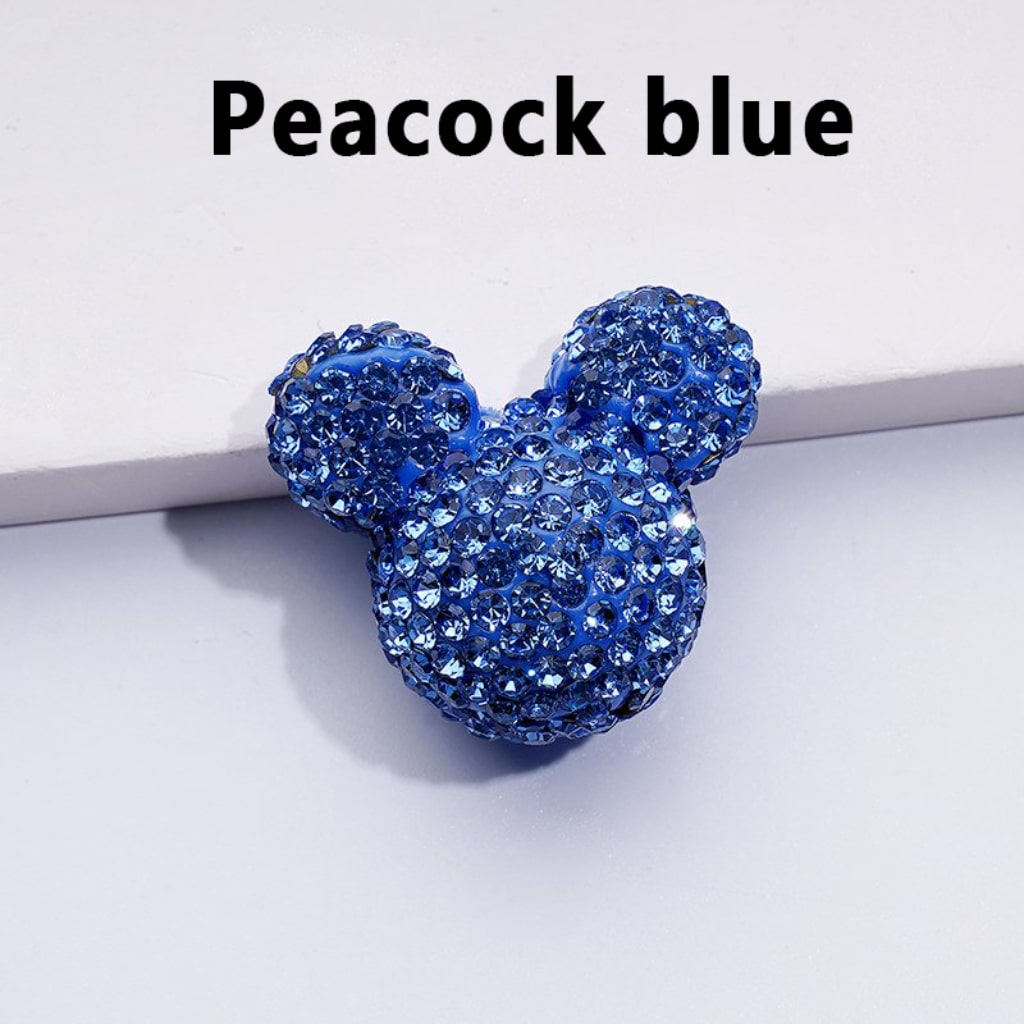 Vivid Cute Mickey Minnie Mouse Head Clay Beads with Shiny Rhinestones, Solid Color, Approx. 22x24x17MM