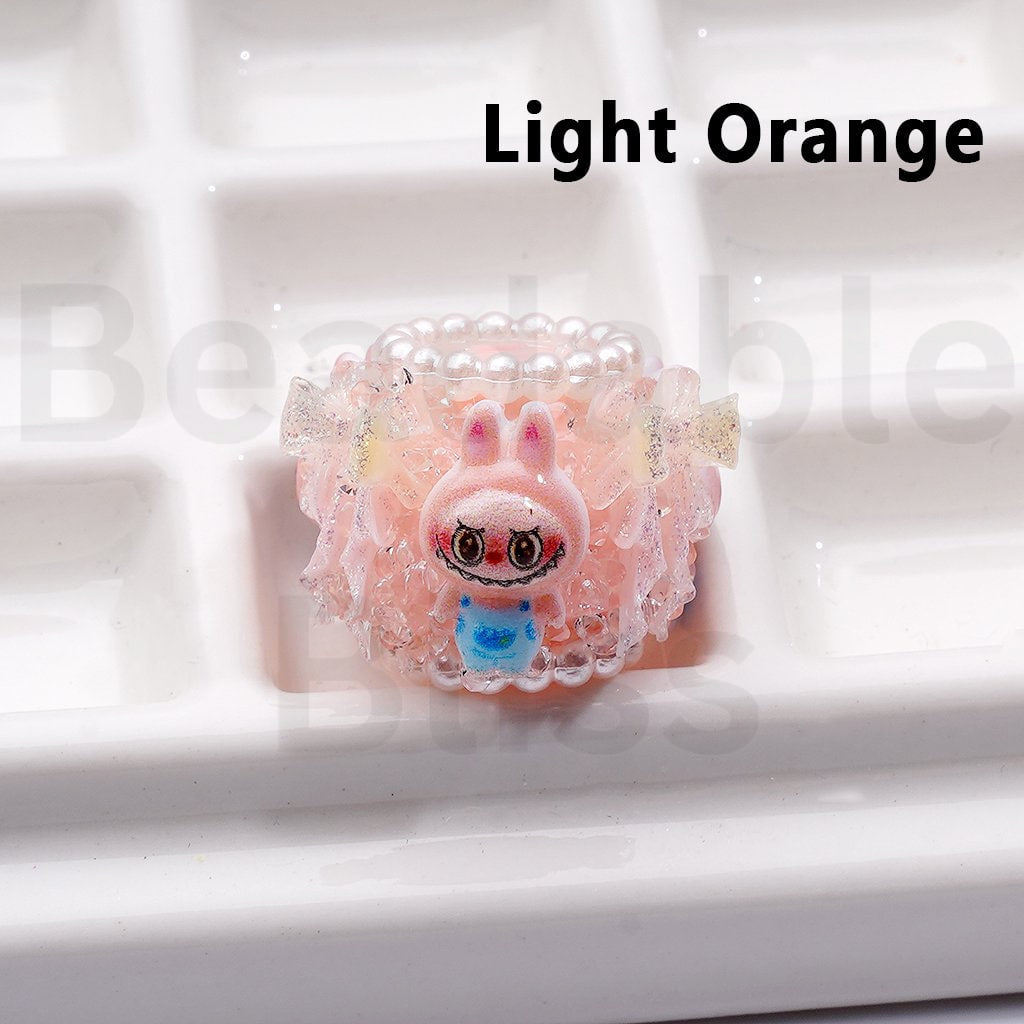 Cute Mini Cute Creature Monster Doll Tiny Wonders Glitter Bowtie White Pearls Ring Sugar Acrylic Beads, Around 18*22MM