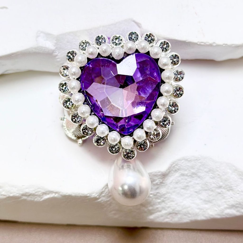 Silver Alloy Heart Butterfly with Bling Bling Clear Rhinestones, White Pearls, Large Heart Diamond, and Clay Beads 29*29MM
