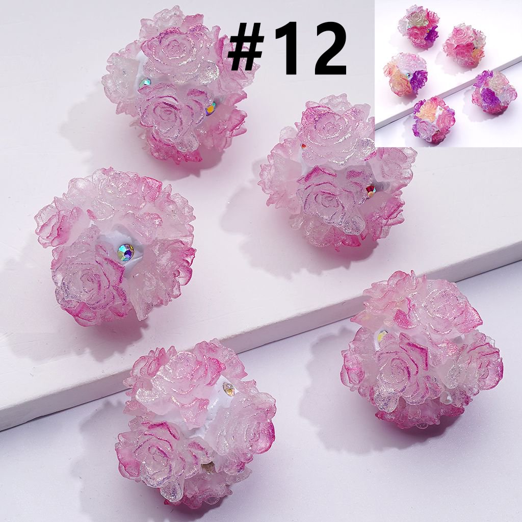 Color Changing Glitter Flower Clay Beads with AB Rhinestones, Round Shape, Approx. 24MM