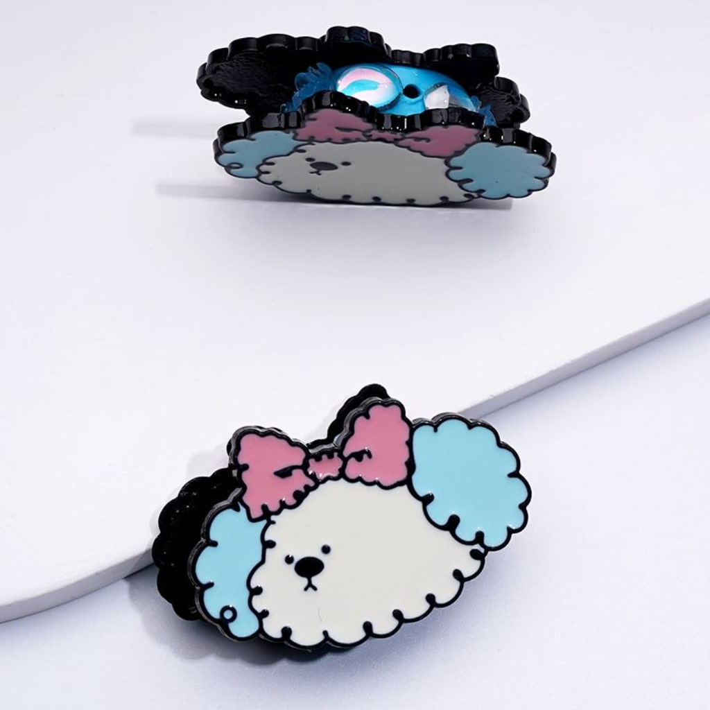 Puppy Cute Alloy Dog with Bows Colorful Flowers Oval Pearls Round Clay Beads, Around 42*30MM