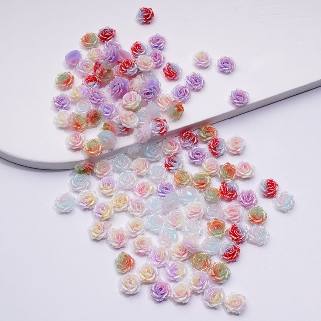 Double-Color Glitter Gardenia Flower Beads for Jewelry Crafting – Rhinestone Accents for Pen Accessories