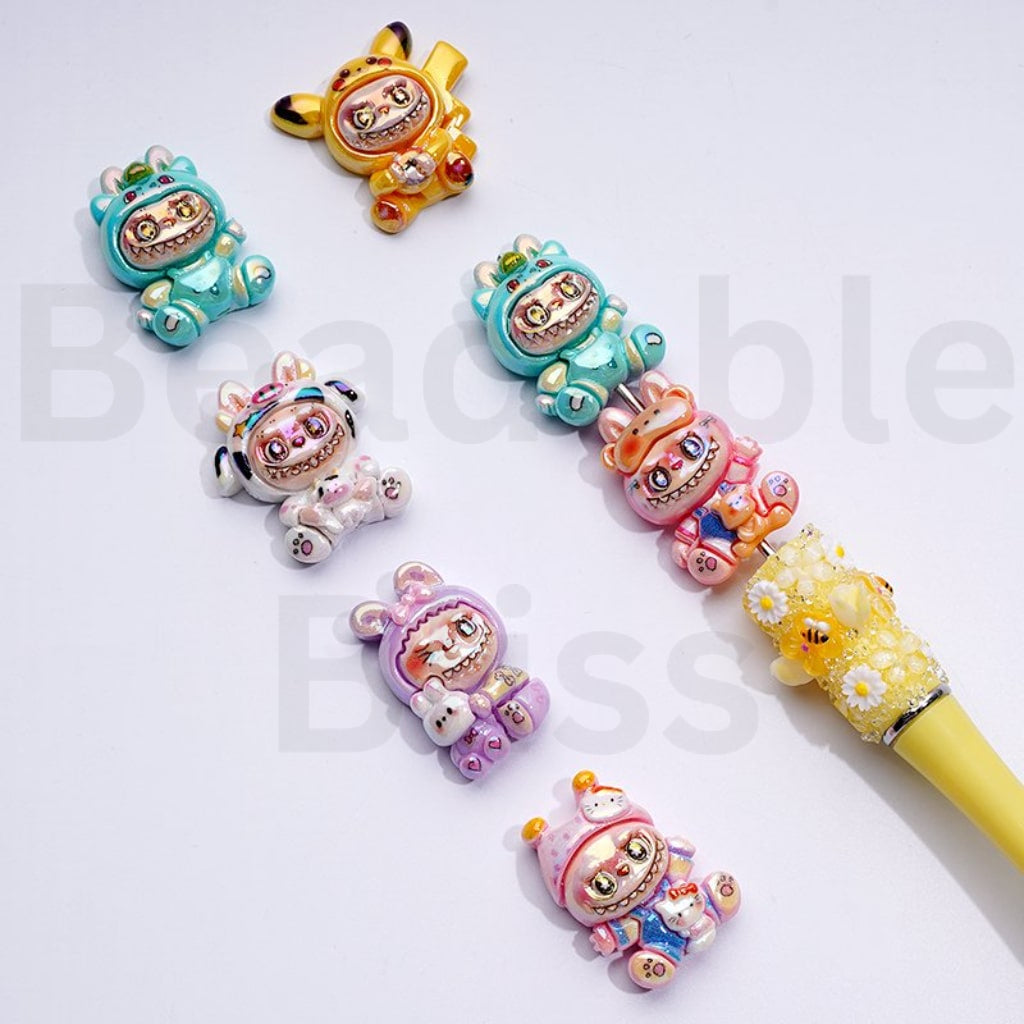 UV Coating Cute Vivid Spooky Friend Monster Doll Series Play Charmers Acrylic Beads, Around 30*20MM, Random Mix
