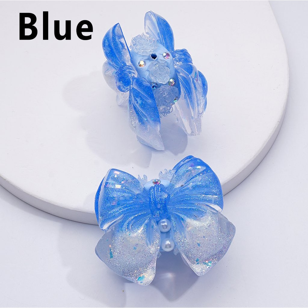 Sparkling Glitter Bowknot with Mini Floral Accents – Adorned with White Pearls, AB Rhinestones & Decorative Clay Beads 41*34MM