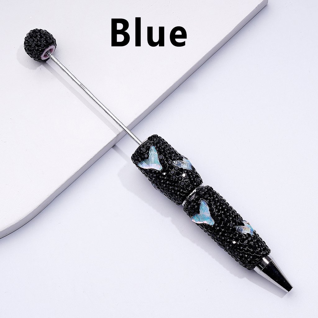 Beadable Clay Pens with Cute Clear Colorful Fish Tails, Fully Covered in Black Rhinestones