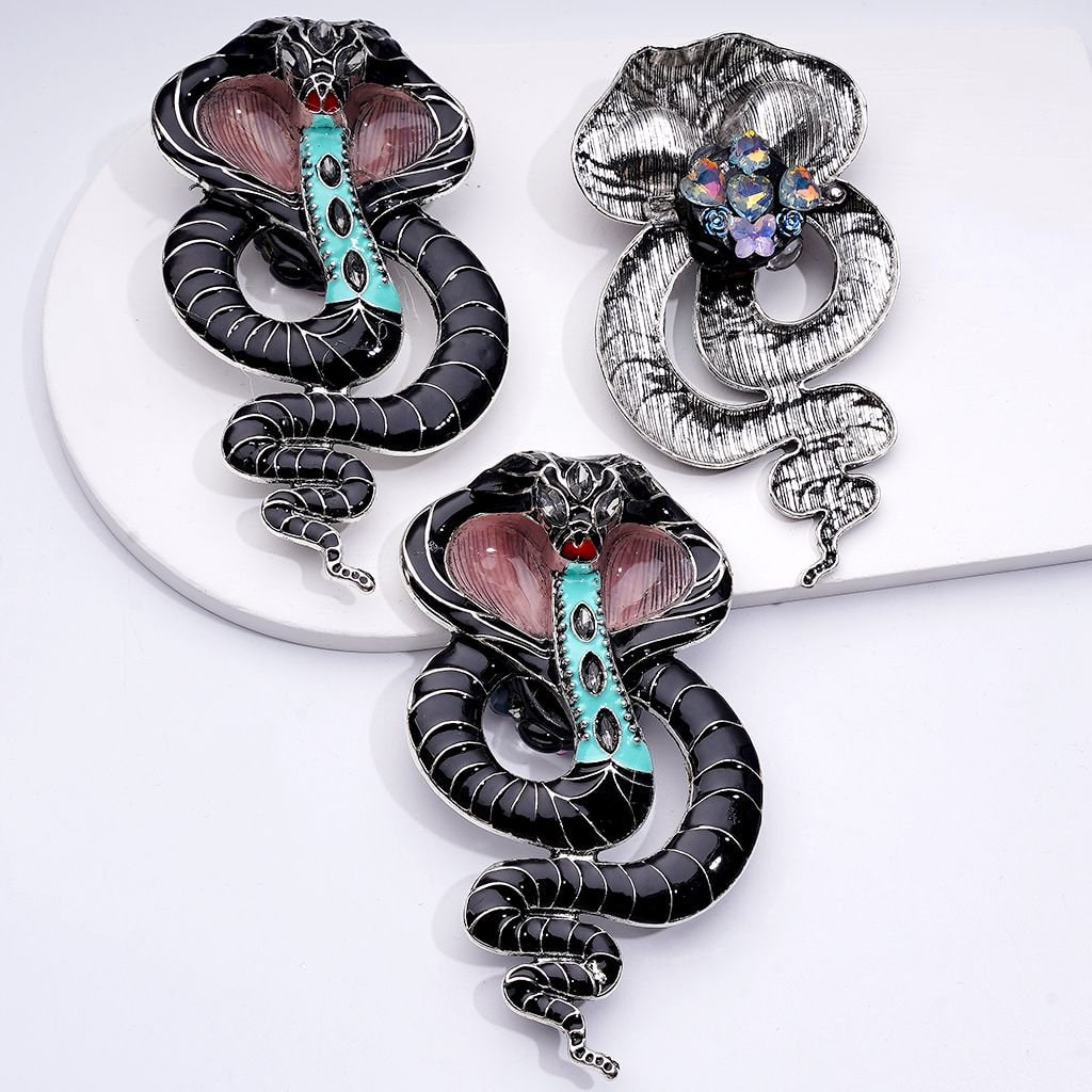 Gold and Silver Alloy Cobra Snake Clay Beads Decorated with Shiny Rhinestones, Flowers, Hearts, and Snowflakes, Around 100*65MM