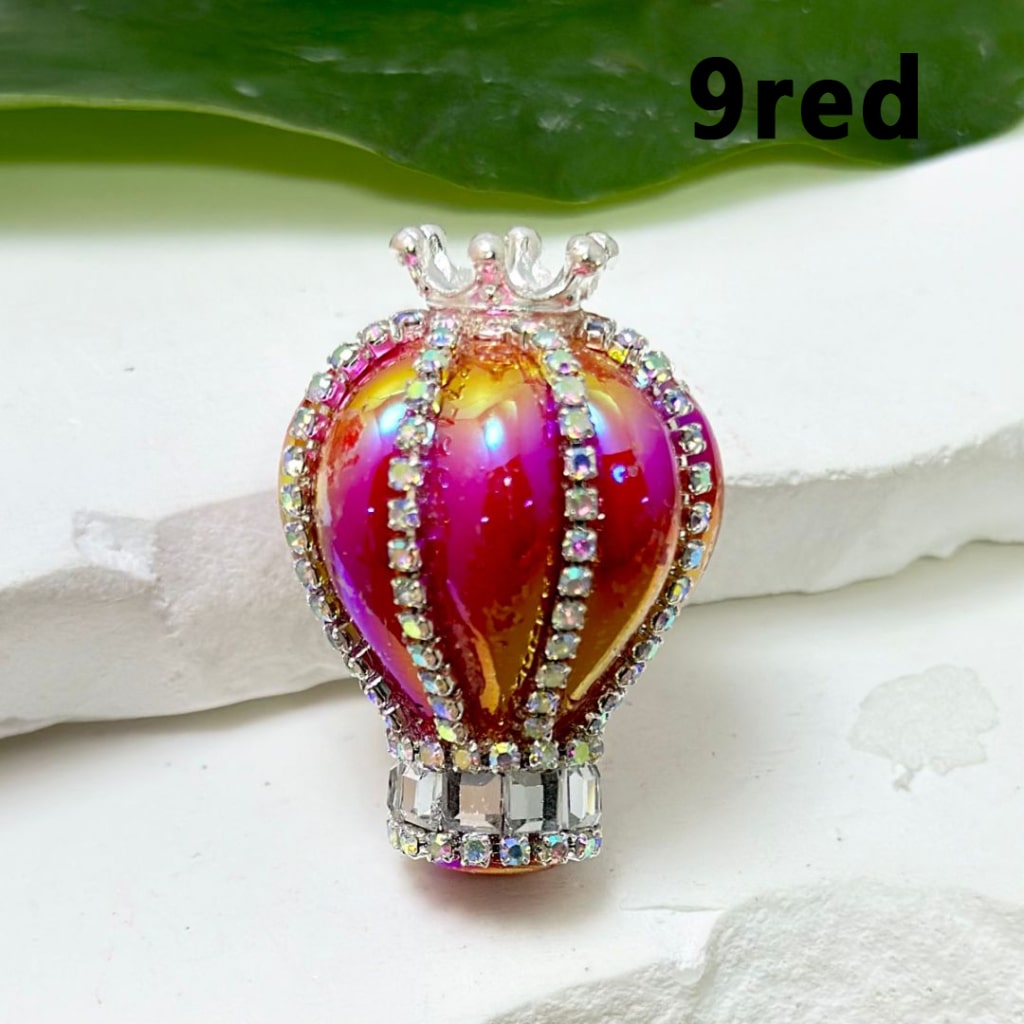 Hot Air Balloon UV Finish Candy Color Acrylic Beads with Silver Alloy Crown AB Rhinestones Chains, Around 36*25MM