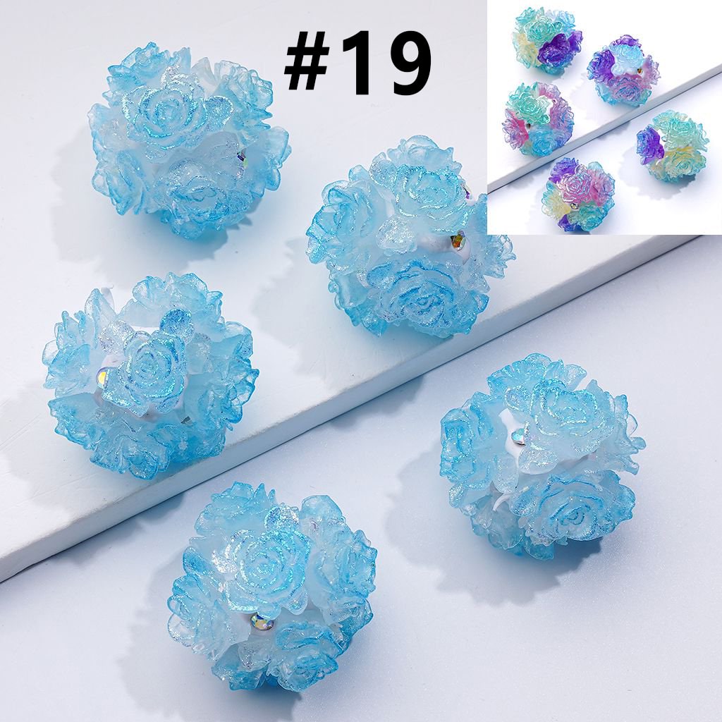 Color Changing Glitter Flower Clay Beads with AB Rhinestones, Round Shape, Approx. 24MM