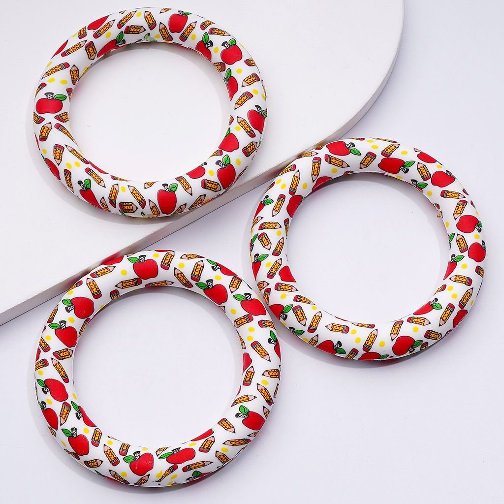 Teacher-Inspired Apple & Pencil Silicone Ring – Soft Car Hanger Charm, 65MM