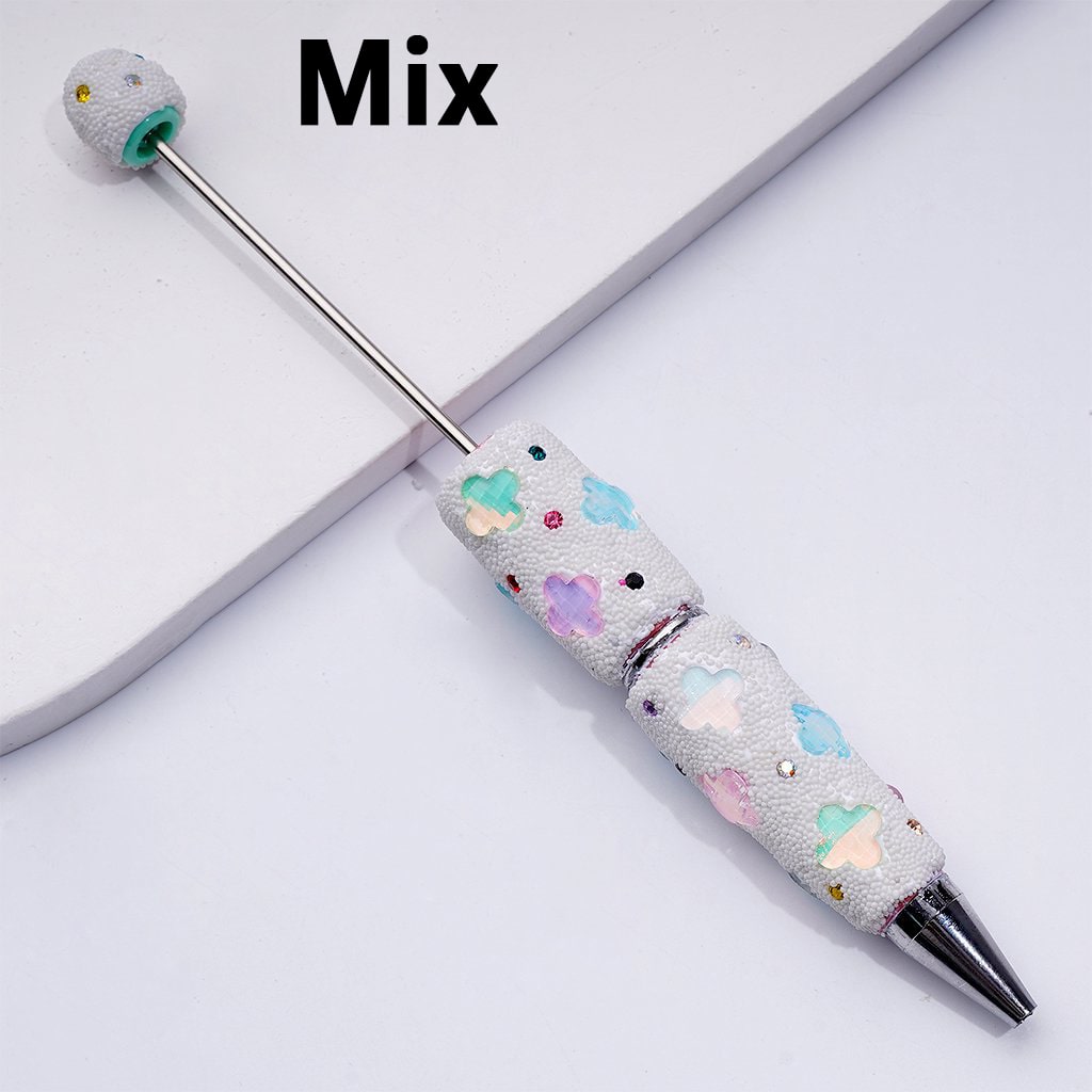 Vibrant Beadable Clover Pen – Jelly Colors with Sparkling Rhinestones & Mini Snow Balls