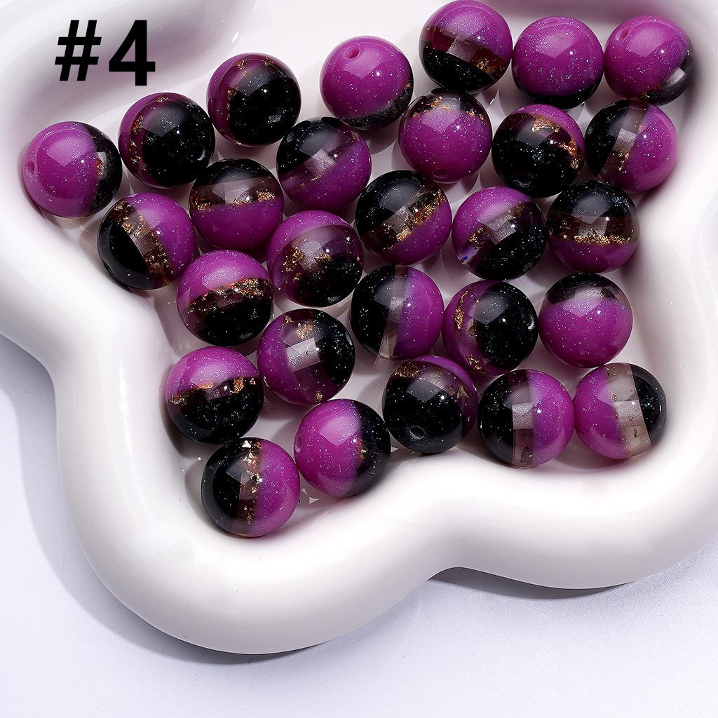 16MM Round Cat Eye Acrylic Beads with Glitter & Gold Foil Core, Dual-Tone Shine for DIY Crafts