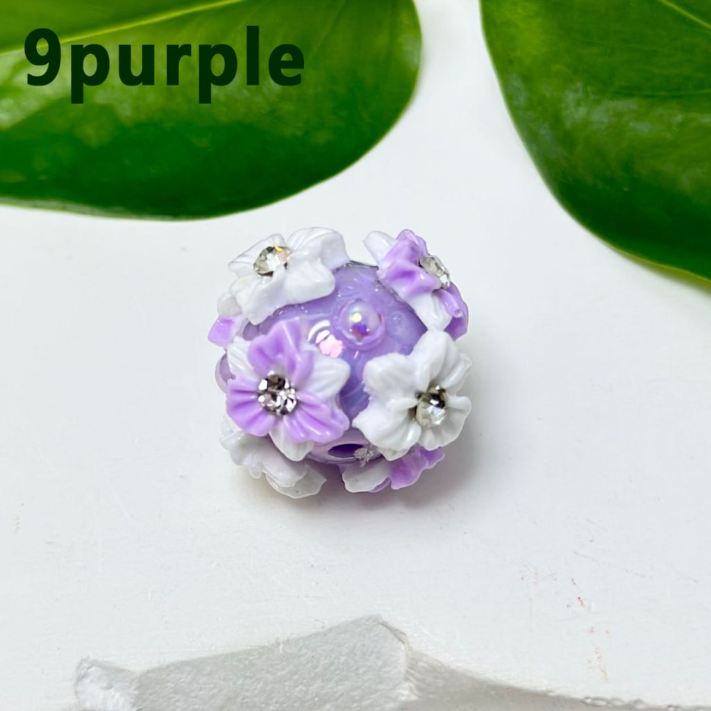 Cute Mini Round Acrylic Beads with Colorful Flowers, Clear Rhinestone Inside, and Shiny Pearls, Around 22MM
