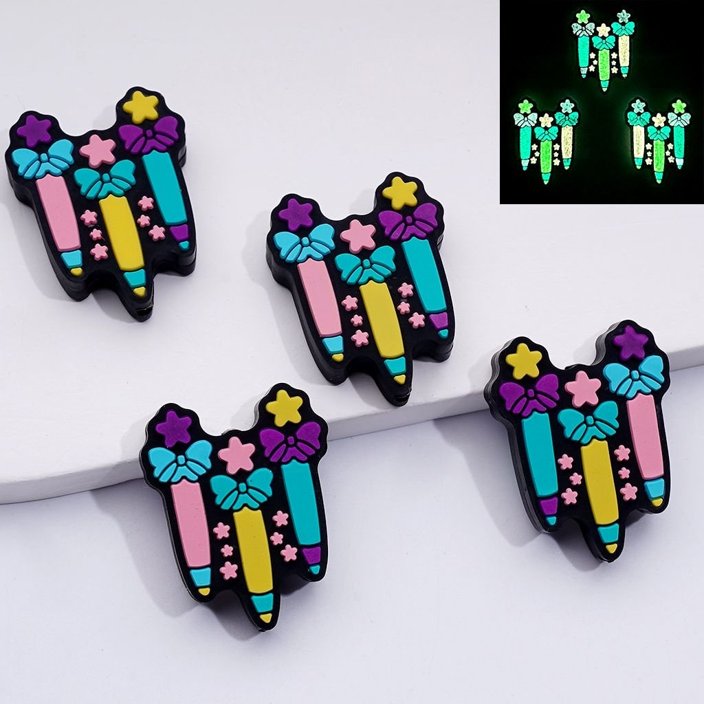 Glowing Watercolor Pen Silicone Focal Beads – Star & Bow Design