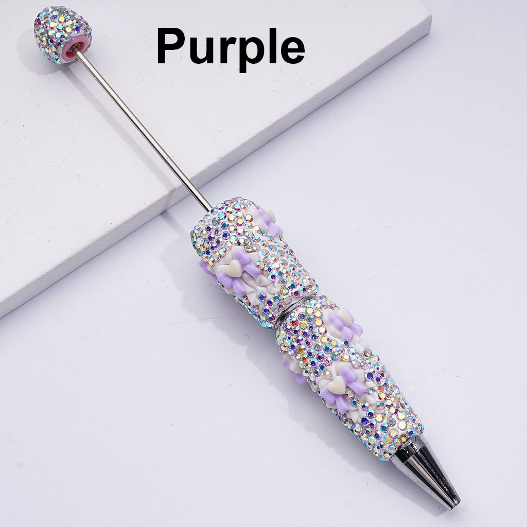 Beadable Clay Pens Decorated with Ribbon Bowknots & AB Rhinestones, Full Coverage, Random Mix