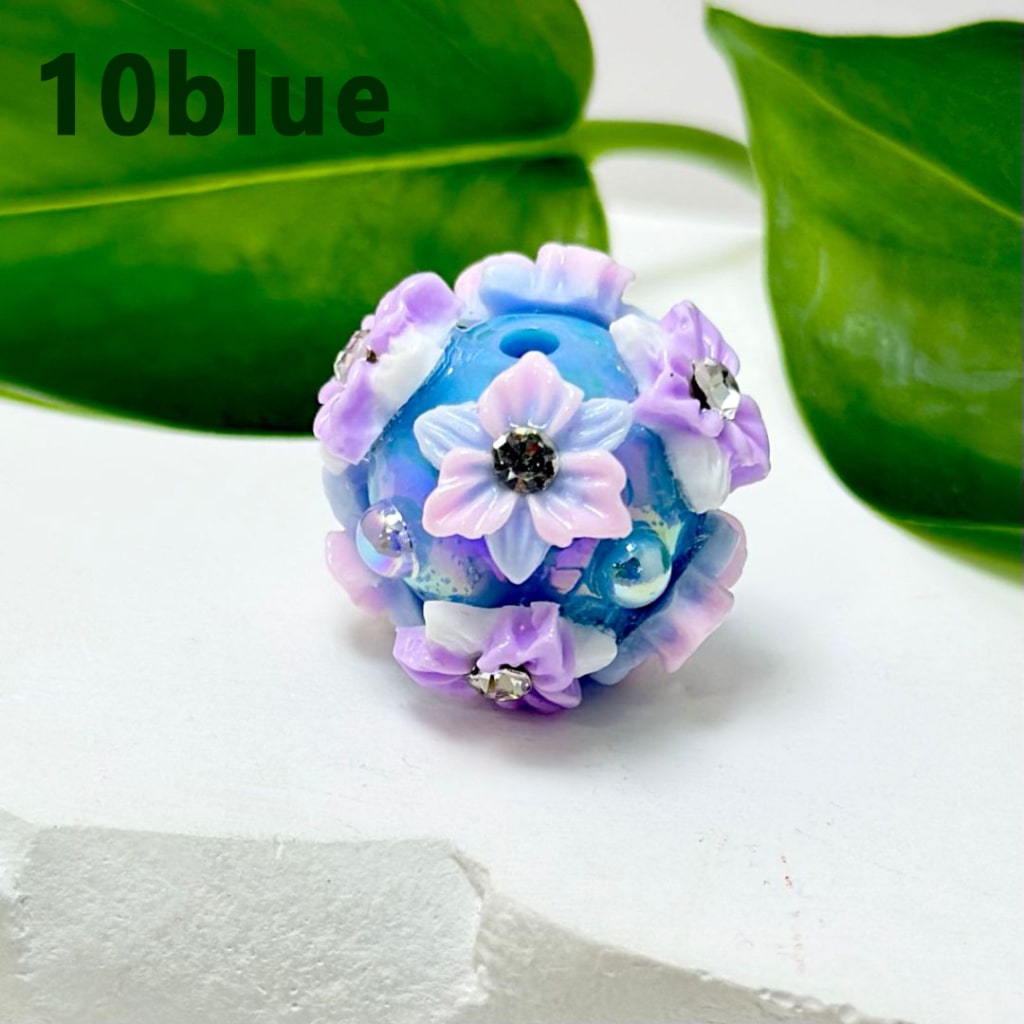 Cute Mini Round Acrylic Beads with Colorful Flowers, Clear Rhinestone Inside, and Shiny Pearls, Around 22MM