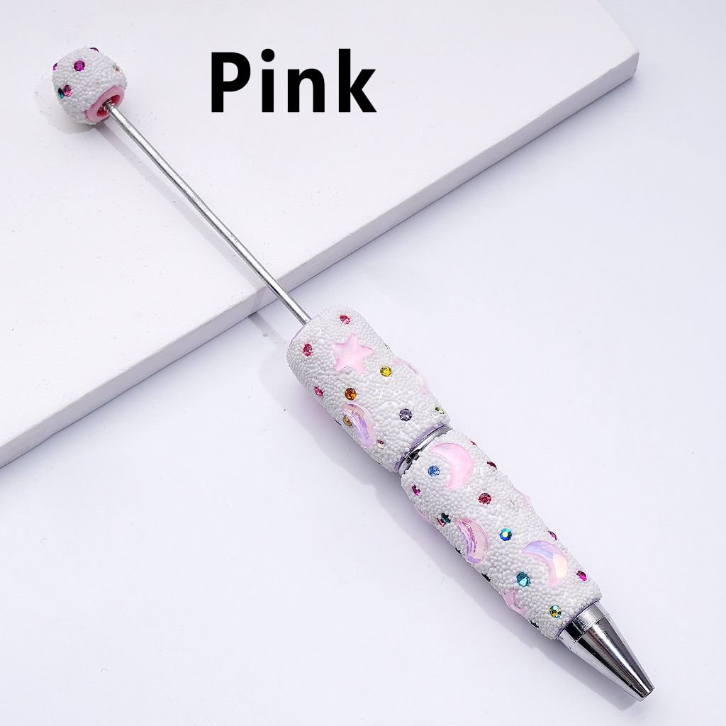 Clay Beadable Pens – Decorated with Cute Stars, Crescent Moons, Colorful Rhinestones & Mini White Snowballs