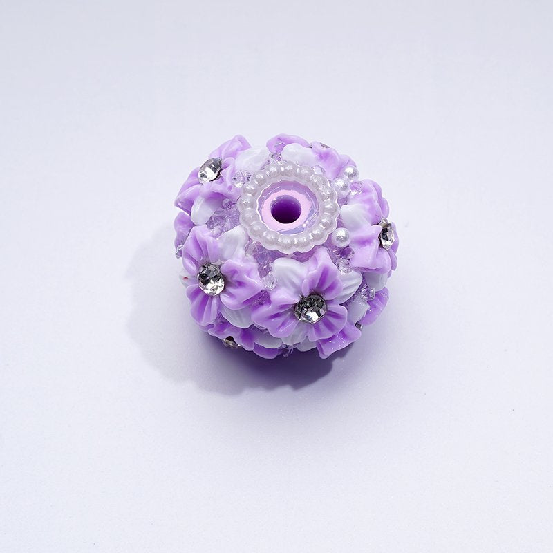 Flowers Clear Rhinestone Multi-Color Cute Inside White Pearls Ring Clear Sugars Round Clay Beads, 20MM