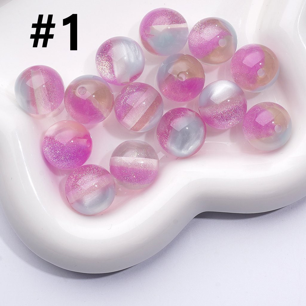 Dazzling Double Color Cat Eye Acrylic Beads with Shiny Gold Glitter, 16MM