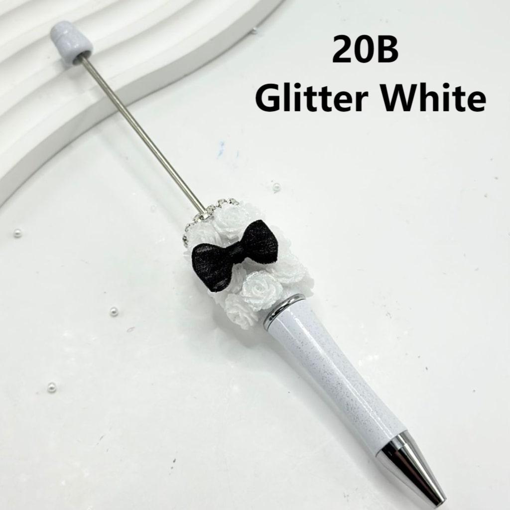 Luminous Small Flowers Clear Rhinestone Chain with Black Bowtie Adorable White Beadable Pen