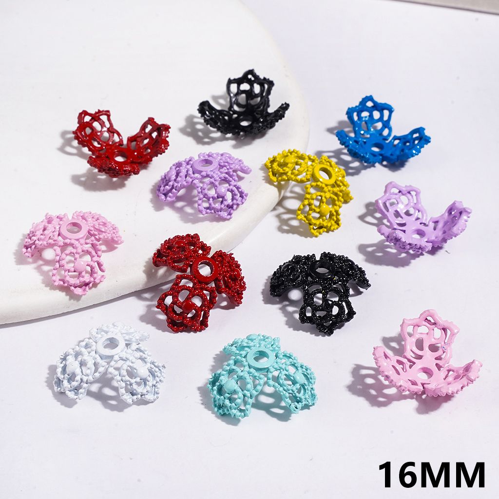Alloy Bead Cap Cage with Flower, 16MM Assorted Colors Random Mix (They Fit 16MM Beads)
