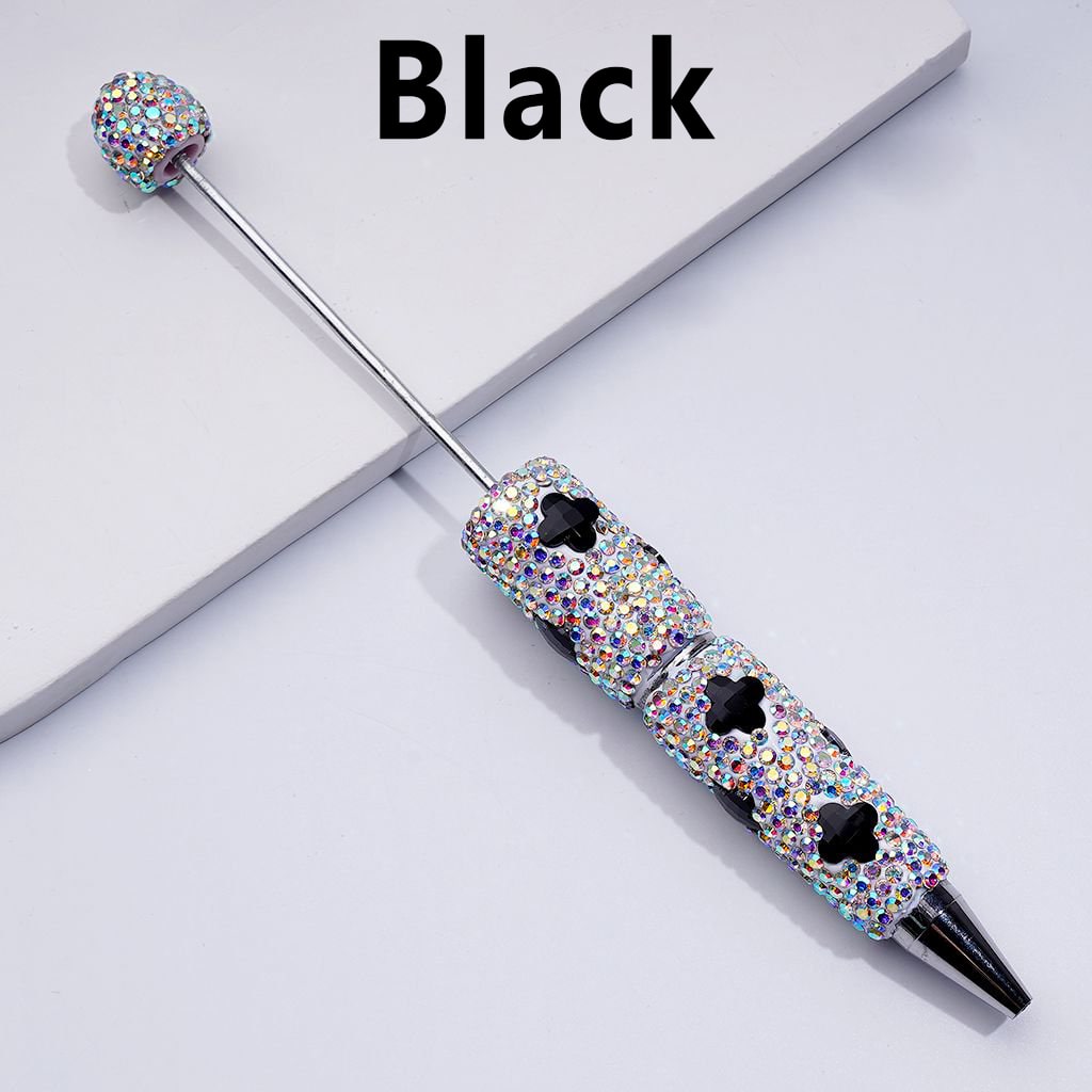 Beadable Clay Pens with Cute Shiny Four-Leaf Clover AB Rhinestones Covered the Entire Pen