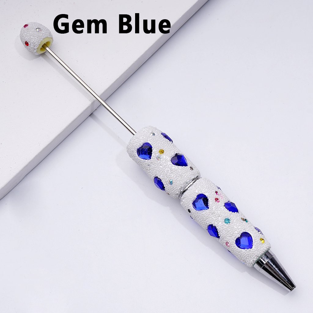 Elegant Beadable Heart Pen – Solid Colors with Sparkling Rhinestones & Mini Snow Balls