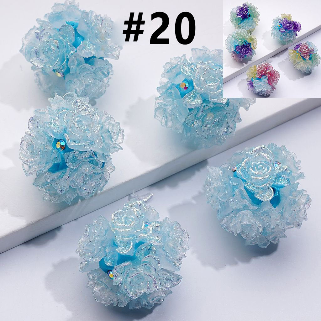 Color Changing Glitter Flower Clay Beads with AB Rhinestones, Round Shape, Approx. 24MM