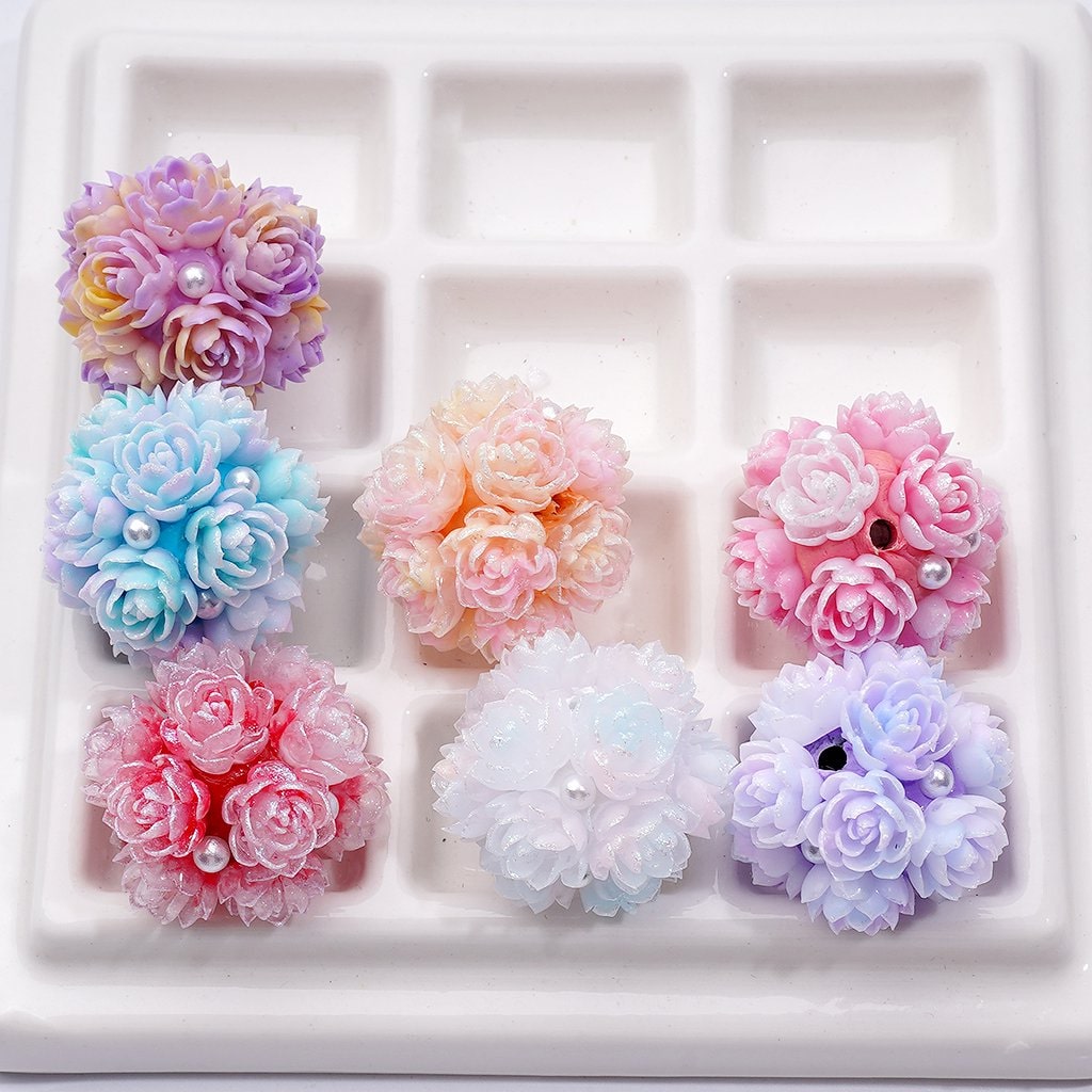 Cute Lotus Flower White Pearls Double Color Shiny Round Clay Beads 20MM Random Mix